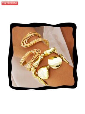 Gold Bangle Bracelets Set, Stretch Stackable Chunky Cuff Bracelets for Women,